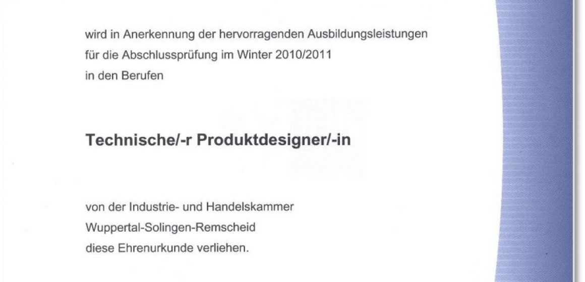 Technische Produktdesigner - Urkunde