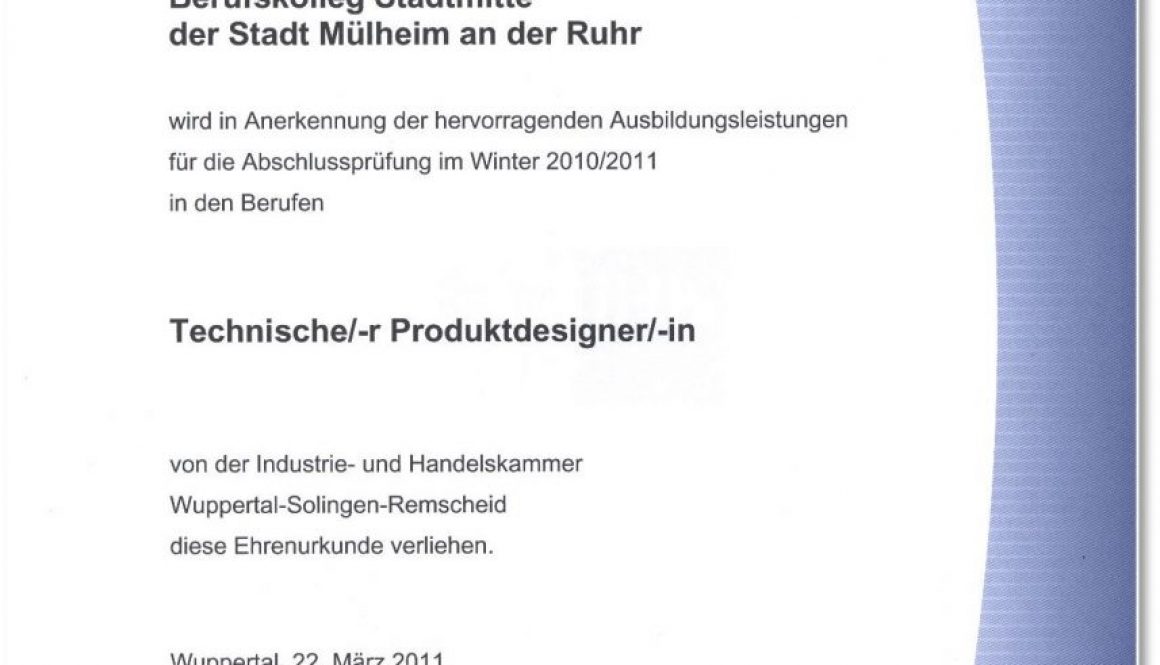 Technische Produktdesigner - Urkunde
