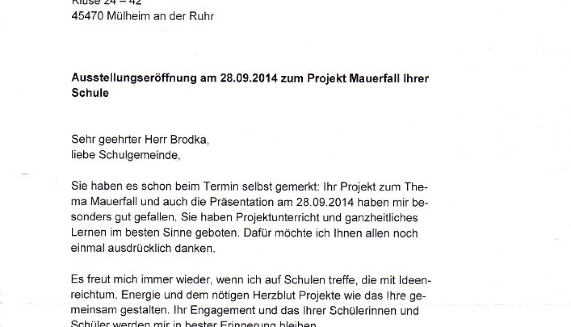 Anschreiben – Frau Löhrmann vom 10.10.2014