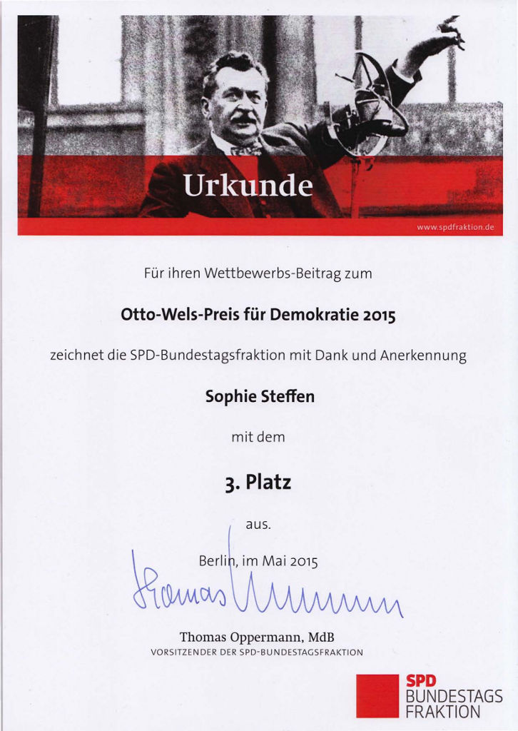Urkunde Otto-Wels-Preis 2015