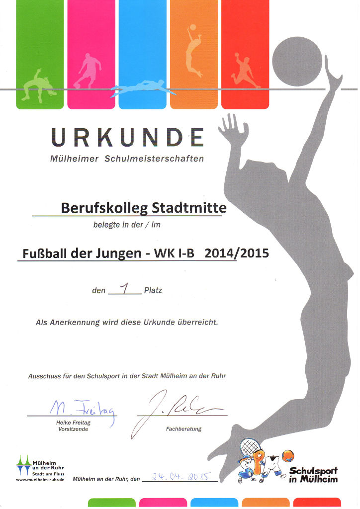 1. Platz bei den Mülheimer Schulmeisterschaften Fußball 2015