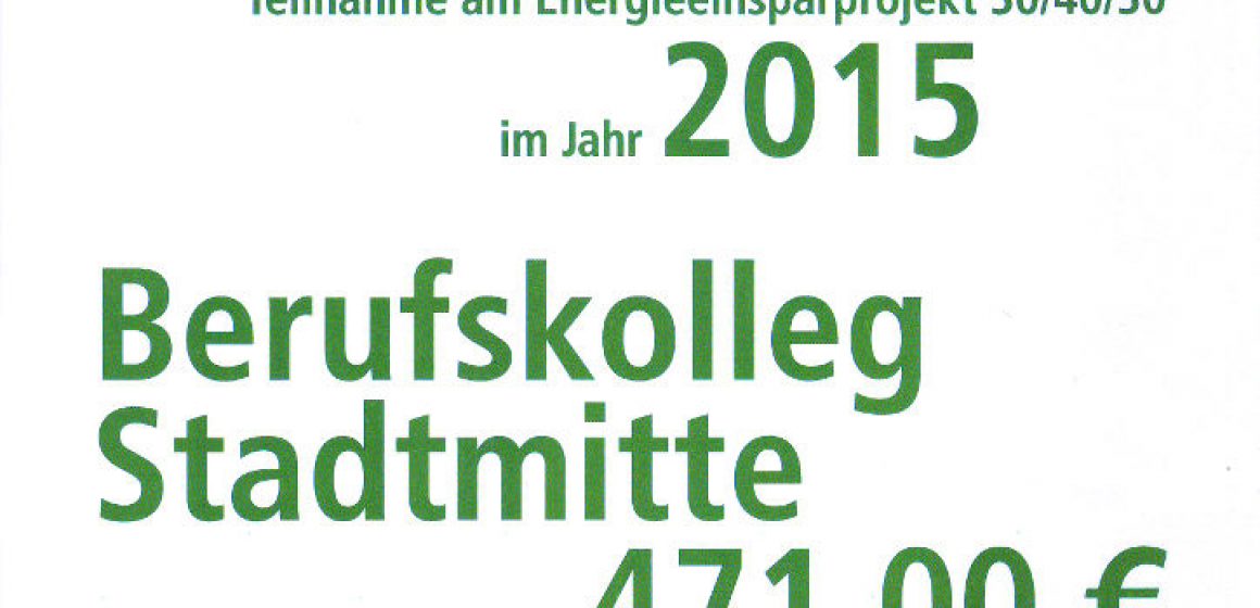 Urkunde zur Teilnahme am Energiesparprojekt 30/40/30 im Jahr 2015