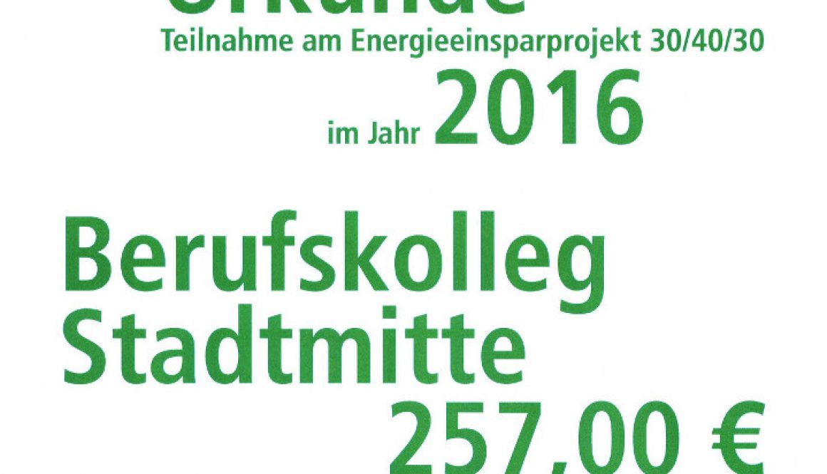 Urkunde Energiesparprojekt 2016