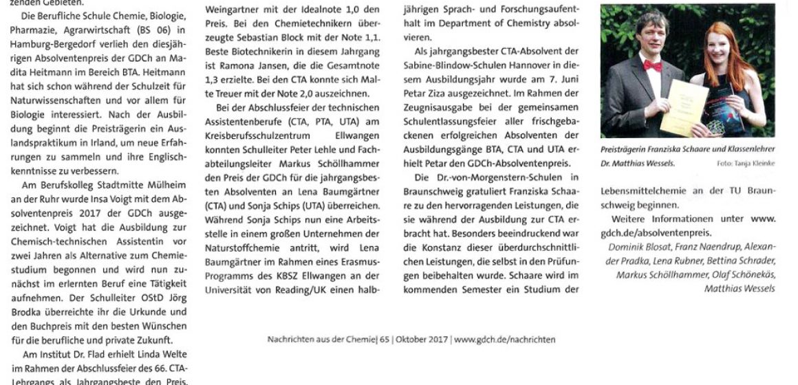 GDCh-Absolventenpreise 2017 | Quelle: Nachrichten aus der Chemie 10/2017